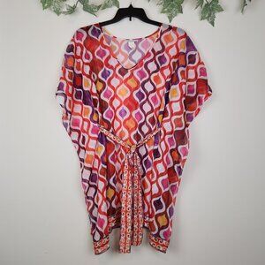 Trina Turk Size S Ogee Kaftan Multicolor Sheer Tunic Swim Cover Up